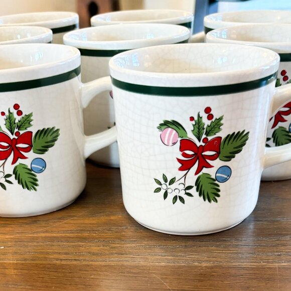 Set of 7 Coffee Cups with Saucers Yamaka Stoneware Japan Holiday Christmas - Picture 2 of 9